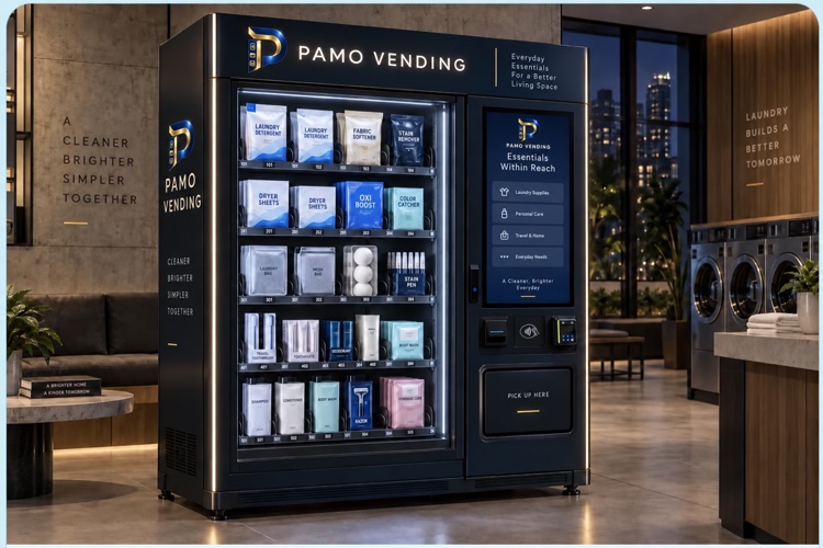 PAMO Vending freestanding smart laundry machine in a laundromat
