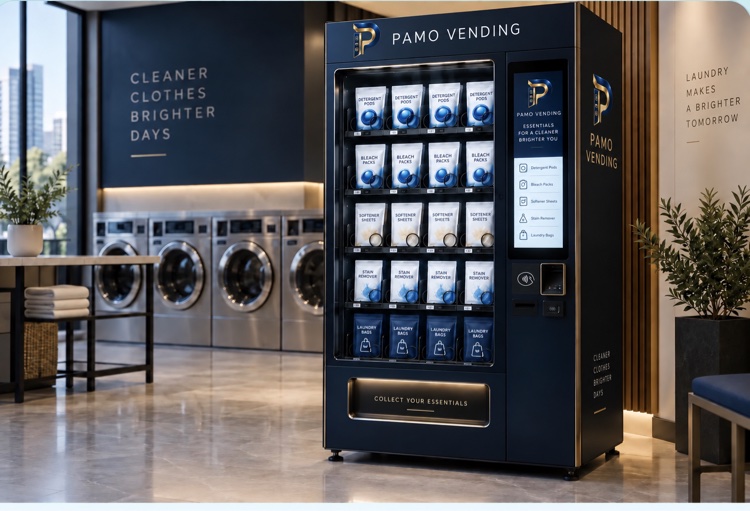 PAMO Vending machine installed in a modern laundry room